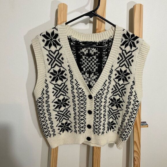 Forever 21 sweater vest, ivory, white black knit button up womens size medium - Picture 1 of 4